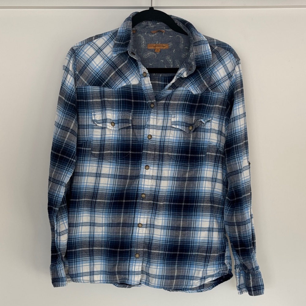 JACHS Girlfriend Blue and White Plaid Button-Down Shirt